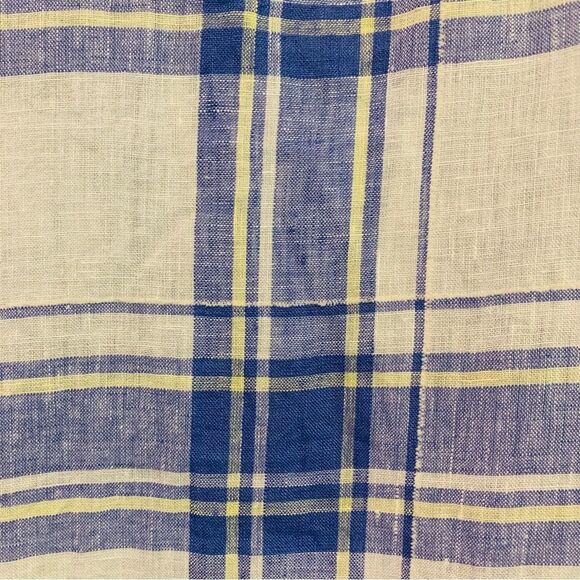Frank & Eileen Eileen Relaxed Button Up Short Italian Classic Linen Blue Plaid L - Picture 11 of 11